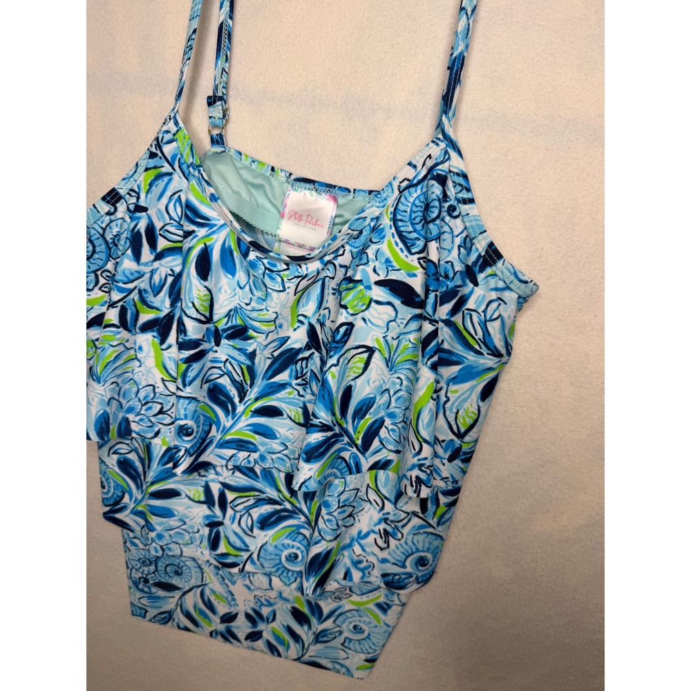 Stella Parker Collection Blue Green Floral Ruffle Tankini Top Swimwear‎ Medium - Picture 2 of 5